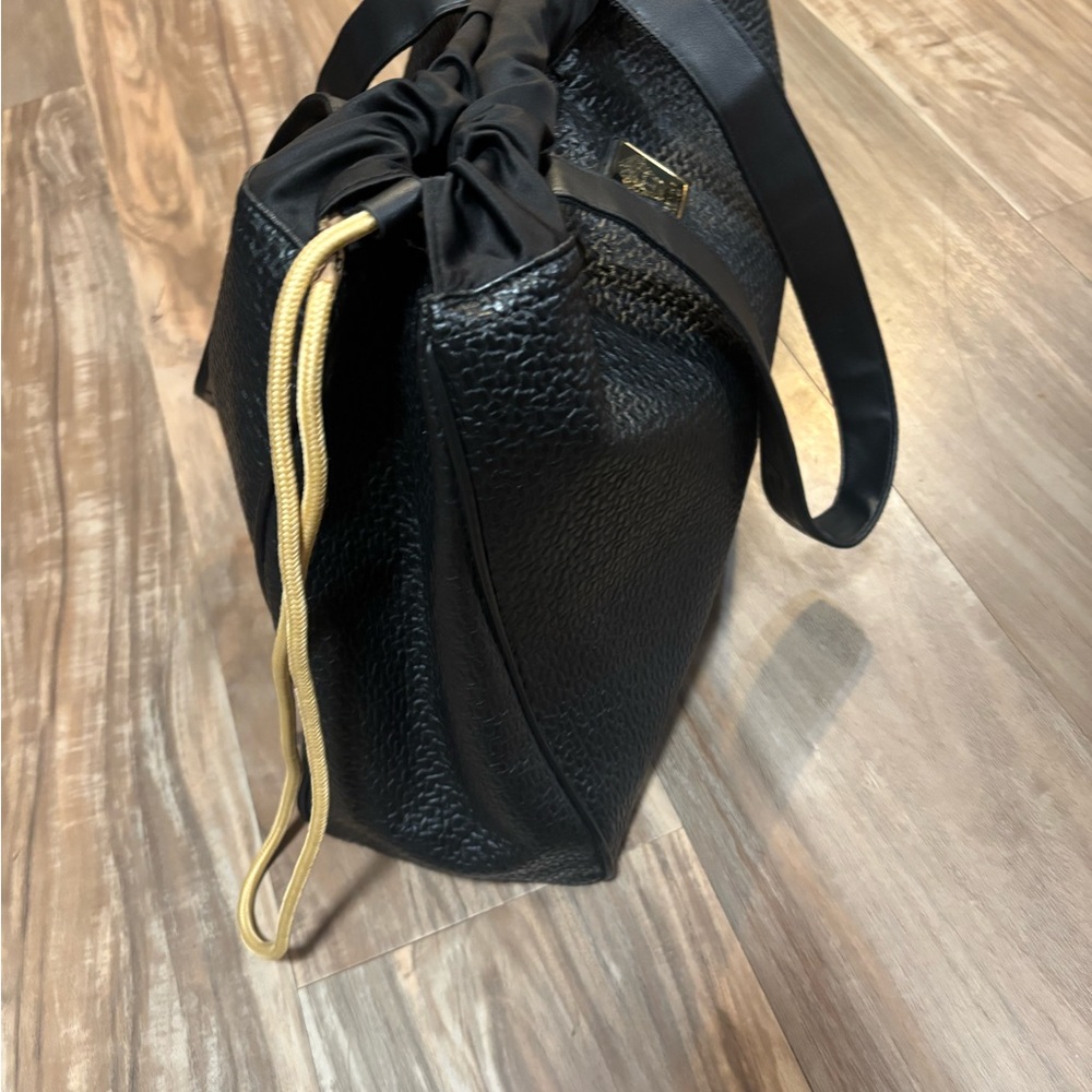 Versace Black Textured Tote with Gold Accents